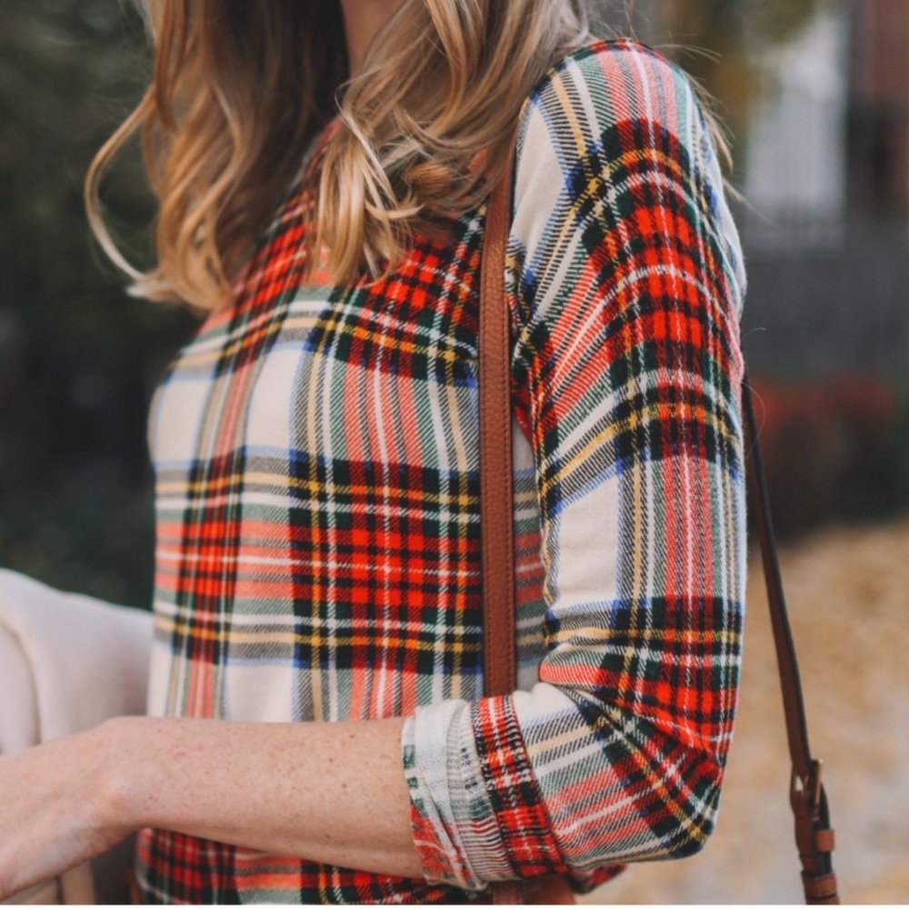 J. Crew‎ Margot Snowy Stewart Tartan Sweater Sz XS Red Green Plaid